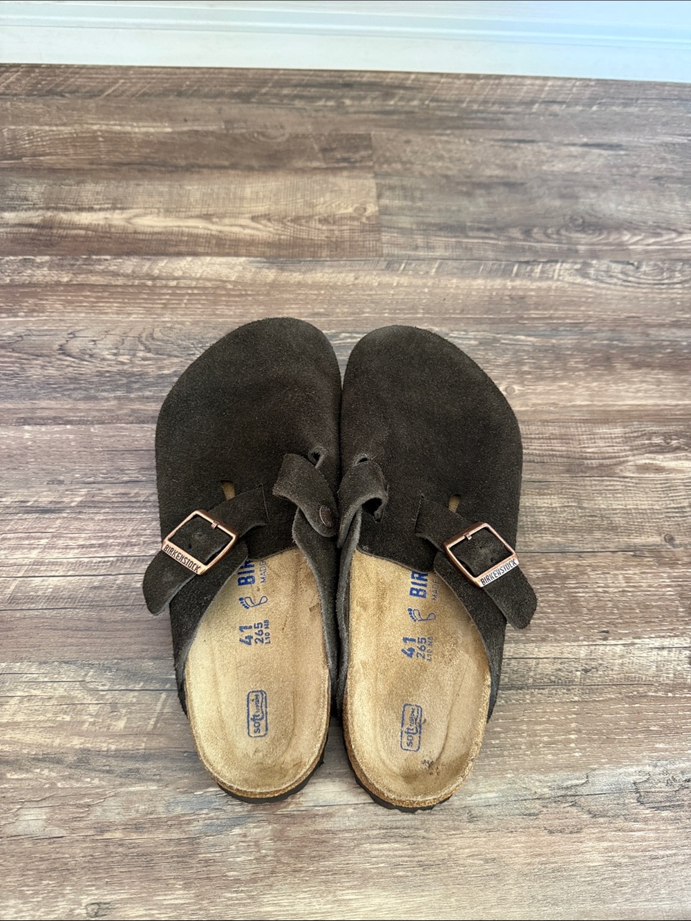 Birkenstock Brown Suede Clogs with Buckle